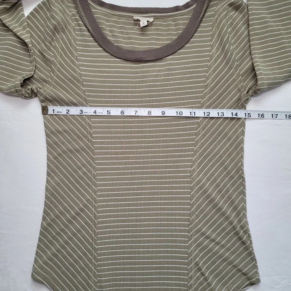 Hem & Thread Striped Ribbed Knit Top Raw Seam Long Sleeve Small Boho Gorpcore - Picture 7 of 9